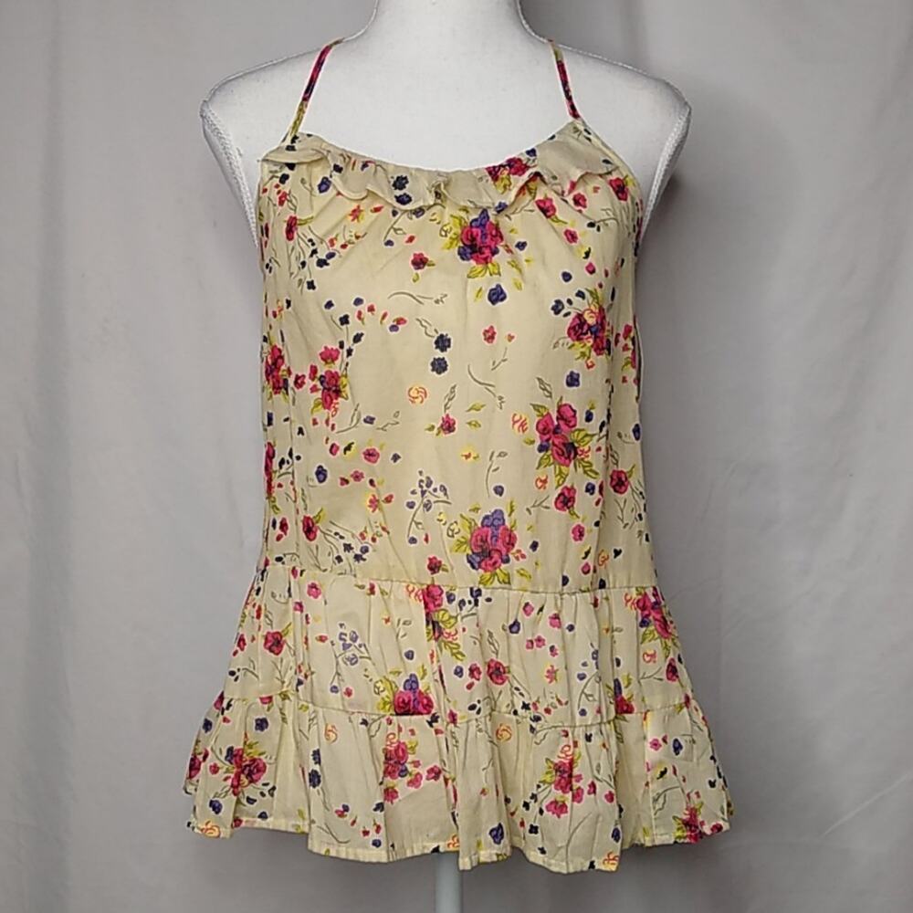 Mossimo Floral Semi-Sheer Ruffled Racerback Tank S